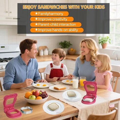 Square Sandwich Cutter and Sealer, Pocket PBJ/Sandwich Maker(3.7"Cutting Diameter)- BPA-Free & Dishwasher Safe, Kid-Friendly for Breakfast/Lunchboxes, Easy-to-Use for Boys & Girls in Kuwait