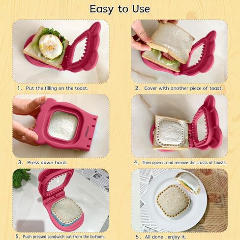 Square Sandwich Cutter and Sealer, Pocket PBJ/Sandwich Maker(3.7"Cutting Diameter)- BPA-Free & Dishwasher Safe, Kid-Friendly for Breakfast/Lunchboxes, Easy-to-Use for Boys & Girls in Kuwait