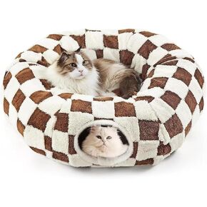 Cat Tunnel Bed with Cushion - Washable Cat Tube Tunnel Toy for Indoor Cats, Kittens, Rabbits & Small Pets - Durable, Convertible, Fun Play Hideout Tunnel with Hanging Ball Toys in Saudi Arabia