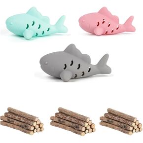 33 Pcs Cat Toys Silicone Shark Chew Toys for Teething Kittens & 100% Natural Silvervine Sticks - Dental Health Chews, Catnip Alternative for Boredom Relief, Interactive Treat Dispenser Puzzle Feeder in Saudi Arabia
