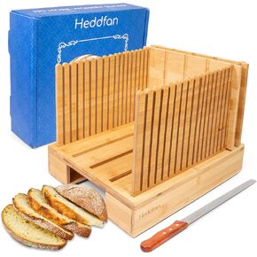 قطاعة خبز الخيزران للخبز المنزلي - فتحة سكين مدمجة، وحجرة تخزين الفتات - قابلة للتعديل بعرض إضافي وعالي للعجين المخمر - تتضمن شفرة سكين طويلة 12 بوصة in Kuwait