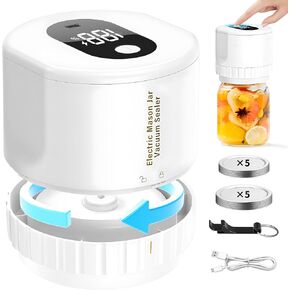 طقم سدادة مكنسة ماسون الكهربائية مع إيقاف تلقائي مطور، هادئ ومحمول، يناسب كلا من الجرار ذات الفم العريضة والعادية | قابلة لإعادة الشحن، سهلة تخزين وتعليب الطعام in Kuwait