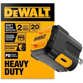 شاحن حائط USB بمنفذين من DEWALT - شاحن موقع العمل NeverBlock - محول تيار متردد مزدوج 5 فولت 2.1 أمبير - مكعب شحن سريع لأجهزة iPhone 14 وAndroid in Kuwait