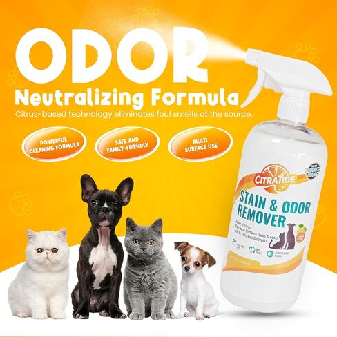 Pet Stain & Odor Remover Spray – Citrus Powered, Non-Toxic, Safe for Pets & Kids, Multi-Surface Cleaner for Carpet, Upholstery, Hardwood & More – USA Made Odor Eliminator in Saudi Arabia
