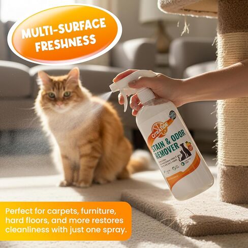 Pet Stain & Odor Remover Spray – Citrus Powered, Non-Toxic, Safe for Pets & Kids, Multi-Surface Cleaner for Carpet, Upholstery, Hardwood & More – USA Made Odor Eliminator in Saudi Arabia