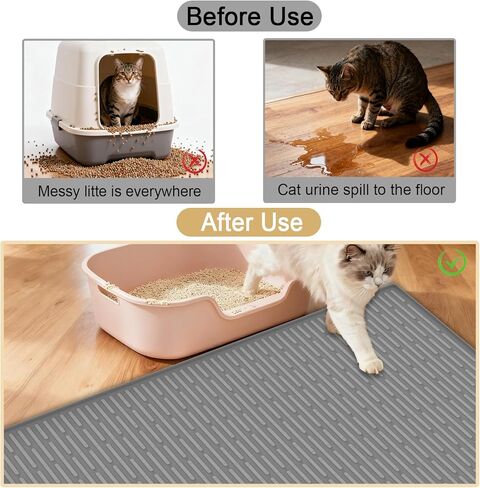 بساط فضلات القطط من السيليكون مقاس XXL، مقاس 40 بوصة × 30 بوصة (100 سم × 75 سم) بساط صندوق فضلات إضافي للأرضيات، بساط محاصرة فضلات غير قابل للانزلاق لمنع التتبع، بساط سهل التنظيف لصيد فضلات القطط، متين، أسود in Kuwait