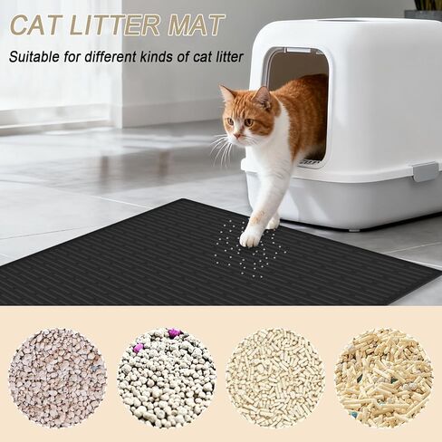 بساط فضلات القطط من السيليكون مقاس XXL، مقاس 40 بوصة × 30 بوصة (100 سم × 75 سم) بساط صندوق فضلات إضافي للأرضيات، بساط محاصرة فضلات غير قابل للانزلاق لمنع التتبع، بساط سهل التنظيف لصيد فضلات القطط، متين، أسود in Kuwait