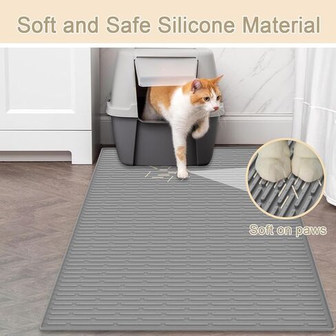 بساط فضلات القطط من السيليكون مقاس XXL، مقاس 40 بوصة × 30 بوصة (100 سم × 75 سم) بساط صندوق فضلات إضافي للأرضيات، بساط محاصرة فضلات غير قابل للانزلاق لمنع التتبع، بساط سهل التنظيف لصيد فضلات القطط، متين، أسود in Kuwait