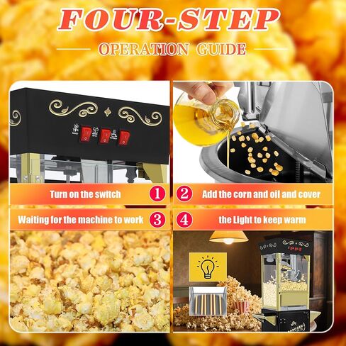 ماكينة صنع الفشار بسعة 8 أونصة مع عربة (أحمر) - صانع الفشار العتيق - تحكم مزدوج في المفتاح، تصنع 20-30 كوبًا لليالي الأفلام والمسرح المنزلي والحفلات والمطاعم in Kuwait