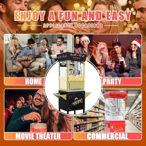 ماكينة صنع الفشار بسعة 8 أونصة مع عربة (أحمر) - صانع الفشار العتيق - تحكم مزدوج في المفتاح، تصنع 20-30 كوبًا لليالي الأفلام والمسرح المنزلي والحفلات والمطاعم in Kuwait