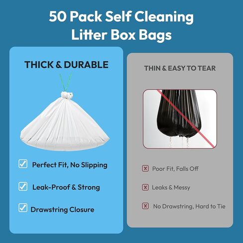 50 Pack Litter Box Liners, Compatible with PetSafe ScoopFree OpenSky Automatic Litter Box, Large Capacity Waste Bin Liners, Heavy Duty, Thick Drawstring Refill Bags, 25.39" x 12.6" in Saudi Arabia