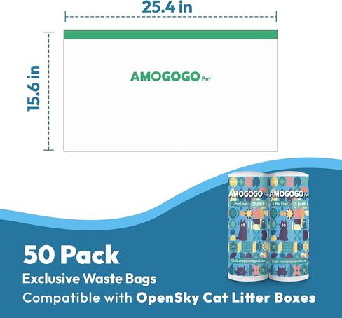 50 Pack Litter Box Liners, Compatible with PetSafe ScoopFree OpenSky Automatic Litter Box, Large Capacity Waste Bin Liners, Heavy Duty, Thick Drawstring Refill Bags, 25.39" x 12.6" in Saudi Arabia