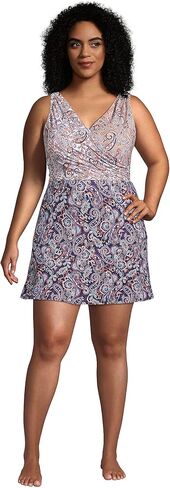 Lands' End Women's Tummy Control Surplice Wrap Swim Dress One Piece Swimsuit in Saudi Arabia