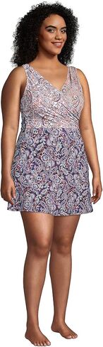 Lands' End Women's Tummy Control Surplice Wrap Swim Dress One Piece Swimsuit in Saudi Arabia