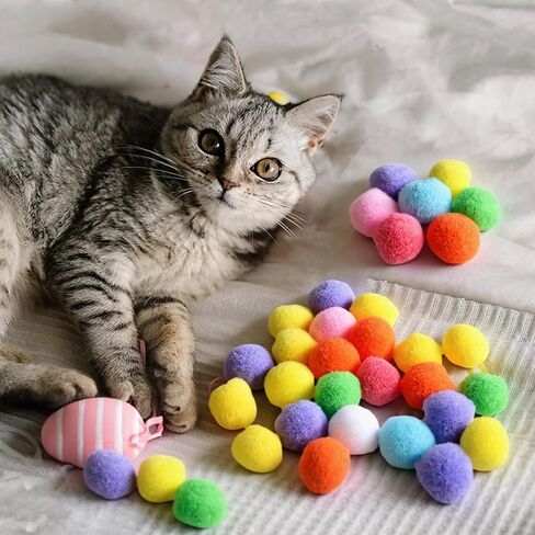 50 قطعة من كرات بوم بوم للقطط، كرات لعبة تفاعلية خفيفة الوزن ومتنوعة الألوان، كرات لعبة غامضة من القطيفة للقطط الداخلية، ألوان متنوعة لتمرين لعب القطط، 0.9 بوصة in Kuwait