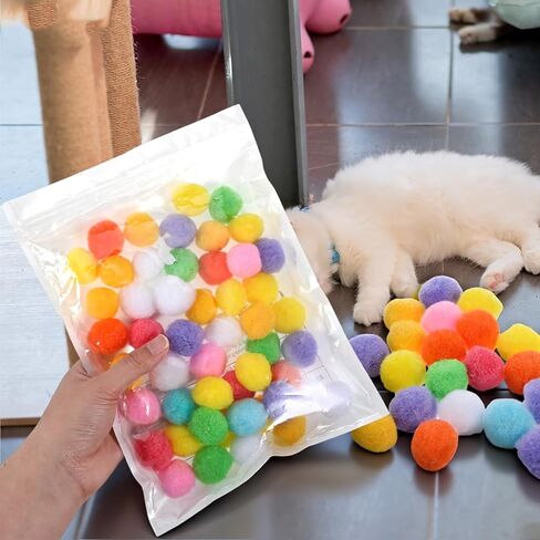 50 قطعة من كرات بوم بوم للقطط، كرات لعبة تفاعلية خفيفة الوزن ومتنوعة الألوان، كرات لعبة غامضة من القطيفة للقطط الداخلية، ألوان متنوعة لتمرين لعب القطط، 0.9 بوصة in Kuwait