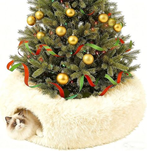 Cat Tunnel with Cat Bed for Indoor Cats，3-in-1 Christmas Tree Cat Donut Bed, Soft Plush Pet Tunnel Bed with Washable Cushion, Washable Pet Bed for Cats Kittens Rabbits, Xmas Decoration in Saudi Arabia