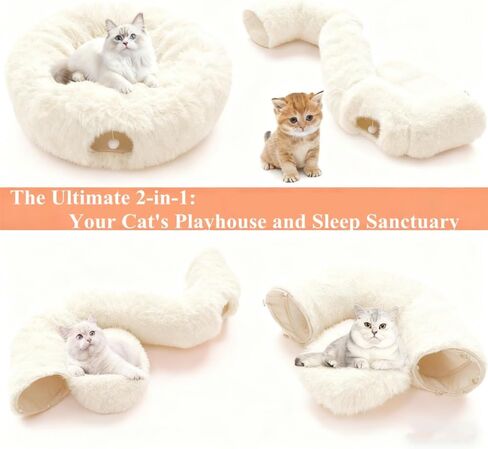 Cat Tunnel with Cat Bed for Indoor Cats，3-in-1 Christmas Tree Cat Donut Bed, Soft Plush Pet Tunnel Bed with Washable Cushion, Washable Pet Bed for Cats Kittens Rabbits, Xmas Decoration in Saudi Arabia