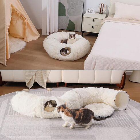 Cat Tunnel with Cat Bed for Indoor Cats，3-in-1 Christmas Tree Cat Donut Bed, Soft Plush Pet Tunnel Bed with Washable Cushion, Washable Pet Bed for Cats Kittens Rabbits, Xmas Decoration in Saudi Arabia