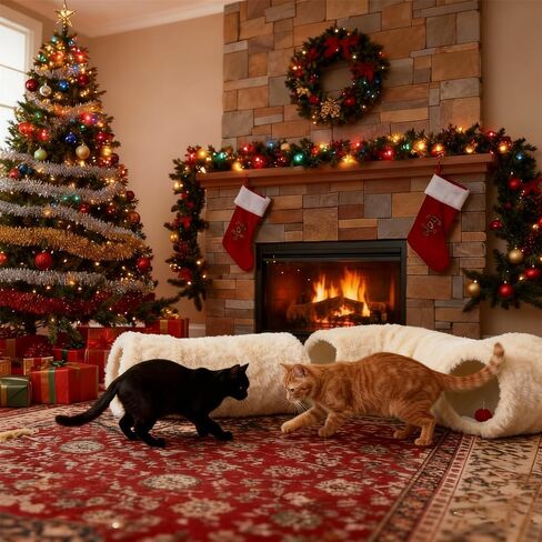 Cat Tunnel with Cat Bed for Indoor Cats，3-in-1 Christmas Tree Cat Donut Bed, Soft Plush Pet Tunnel Bed with Washable Cushion, Washable Pet Bed for Cats Kittens Rabbits, Xmas Decoration in Saudi Arabia