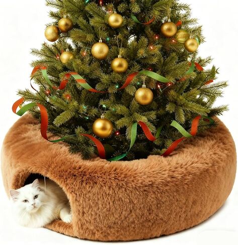 Cat Tunnel with Cat Bed for Indoor Cats，3-in-1 Christmas Tree Cat Donut Bed, Soft Plush Pet Tunnel Bed with Washable Cushion, Washable Pet Bed for Cats Kittens Rabbits, Xmas Decoration in Saudi Arabia