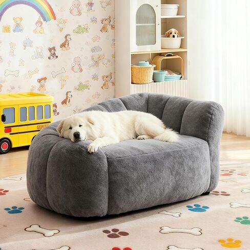 Dog Sofa Couch for Extra Large Medium Dogs, 51" Memory Foam Pets Sofa with Faux Fur Fabric Grey in Saudi Arabia