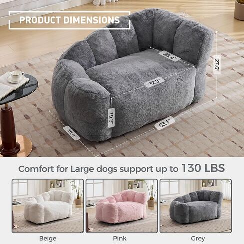 Dog Sofa Couch for Extra Large Medium Dogs, 51" Memory Foam Pets Sofa with Faux Fur Fabric Grey in Saudi Arabia