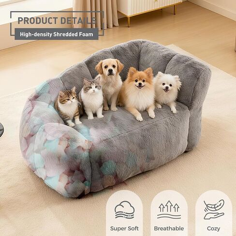 Dog Sofa Couch for Extra Large Medium Dogs, 51" Memory Foam Pets Sofa with Faux Fur Fabric Grey in Saudi Arabia