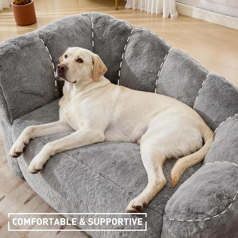 Dog Sofa Couch for Extra Large Medium Dogs, 51" Memory Foam Pets Sofa with Faux Fur Fabric Grey in Saudi Arabia