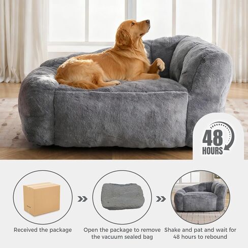 Dog Sofa Couch for Extra Large Medium Dogs, 51" Memory Foam Pets Sofa with Faux Fur Fabric Grey in Saudi Arabia