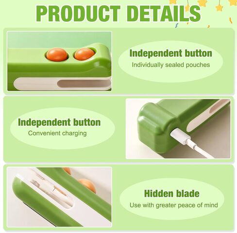 2 in 1 Mini Bag Sealer with Cutter and Magnet,2025 New Handheld Rechargeable Bag Sealer, Small Package Sealer for Snack Plastic Bags Chip Food Storage Travel (green+purple) in Saudi Arabia