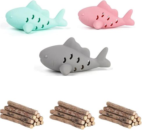 33 Pcs Cat Toys Silicone Shark Chew Toys for Teething Kittens & 100% Natural Silvervine Sticks - Dental Health Chews, Catnip Alternative for Boredom Relief, Interactive Treat Dispenser Puzzle Feeder in Saudi Arabia