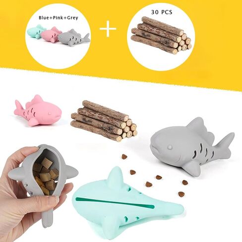 33 Pcs Cat Toys Silicone Shark Chew Toys for Teething Kittens & 100% Natural Silvervine Sticks - Dental Health Chews, Catnip Alternative for Boredom Relief, Interactive Treat Dispenser Puzzle Feeder in Saudi Arabia