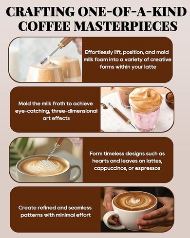 إبريق إزباد الحليب من الفولاذ المقاوم للصدأ سعة 20 أونصة/600 مل لاستنسل قهوة كابتشينو الحليب وفن اللاتيه، كوب إبريق الحليب مع قلم فني للتزيين، شيكر البودرة، 16 قطعة من استنسل تزيين القهوة in Kuwait