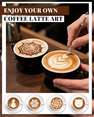 إبريق إزباد الحليب من الفولاذ المقاوم للصدأ سعة 20 أونصة/600 مل لاستنسل قهوة كابتشينو الحليب وفن اللاتيه، كوب إبريق الحليب مع قلم فني للتزيين، شيكر البودرة، 16 قطعة من استنسل تزيين القهوة in Kuwait