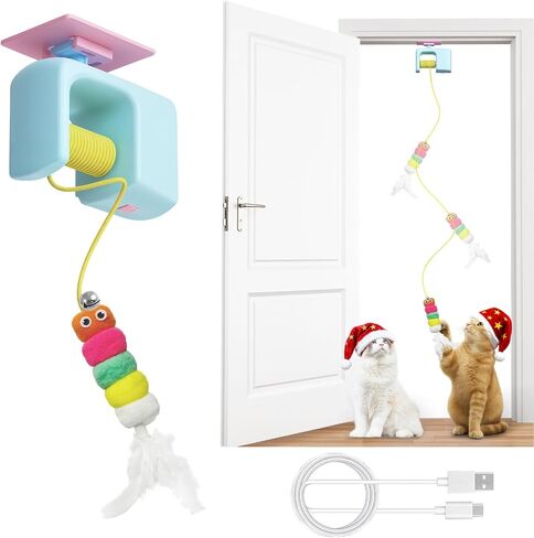 Interactive Cat Toys for Indoor Cats,Hanging Electric Automatic Retractable Kitty Toys Detachable with 2 Caterpillar for Bored Cats in Saudi Arabia