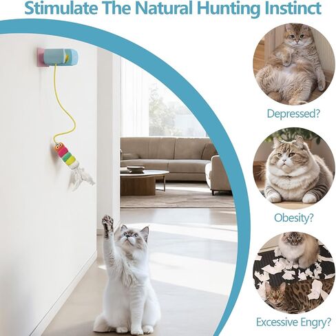 Interactive Cat Toys for Indoor Cats,Hanging Electric Automatic Retractable Kitty Toys Detachable with 2 Caterpillar for Bored Cats in Saudi Arabia