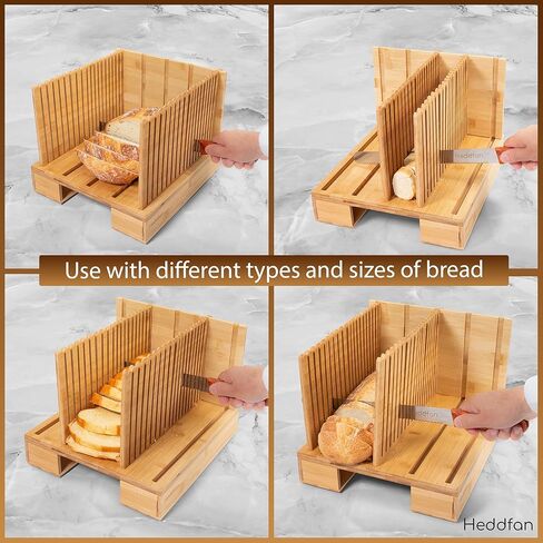 قطاعة خبز الخيزران للخبز المنزلي - فتحة سكين مدمجة، وحجرة تخزين الفتات - قابلة للتعديل بعرض إضافي وعالي للعجين المخمر - تتضمن شفرة سكين طويلة 12 بوصة in Kuwait