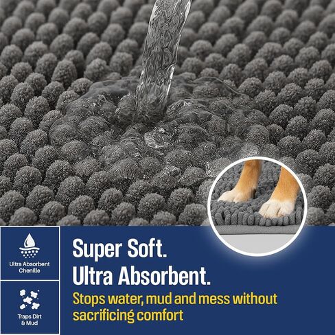 Muddy Mat® سجادة باب من الألياف الدقيقة عالية الامتصاص وسجادة للحيوانات الأليفة، منطقة سميكة غير قابلة للانزلاق وقابلة للغسل وحصيرة حمام من الشانيل الناعم لغرفة نوم المطبخ في الداخل والخارج - وجه الكلب الفرس الإسباني 19 بوصة × 30 بوصة in Kuwait
