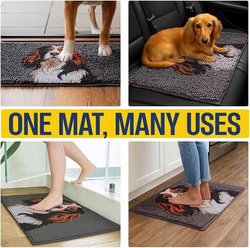 Muddy Mat® سجادة باب من الألياف الدقيقة عالية الامتصاص وسجادة للحيوانات الأليفة، منطقة سميكة غير قابلة للانزلاق وقابلة للغسل وحصيرة حمام من الشانيل الناعم لغرفة نوم المطبخ في الداخل والخارج - وجه الكلب الفرس الإسباني 19 بوصة × 30 بوصة in Kuwait