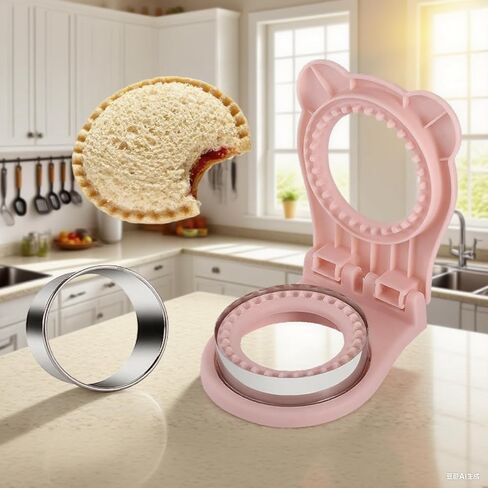 قطاعة الساندويتش ومانع التسرب - صانع الساندويتشات بدون قشرة للغداء، أداة الساندويتش PB&J DIY، قالب ضغط مربع لوجبات الخبز الخفيفة، سهل الاستخدام، وردي in Saudi Arabia