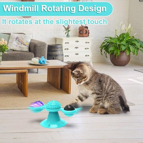 Interactive Windmill Cat Toys with Catnip : Cat Toys for Indoor Cats Funny Kitten Toys with LED Light Ball Suction Cup‖Cat Nip Toy for Cat chew Exercise in Saudi Arabia