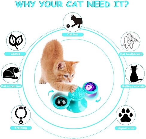 Interactive Windmill Cat Toys with Catnip : Cat Toys for Indoor Cats Funny Kitten Toys with LED Light Ball Suction Cup‖Cat Nip Toy for Cat chew Exercise in Saudi Arabia
