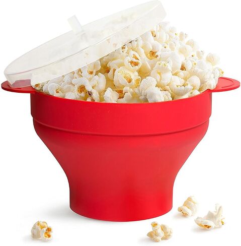 Silicone Popcorn Maker, Microwave Popcorn Popper, Collapsible Microwave Popcorn Maker Bowl, No Oil Required, Easy to Clean, Dishwasher Safe-Red in Saudi Arabia