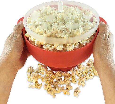 Silicone Popcorn Maker, Microwave Popcorn Popper, Collapsible Microwave Popcorn Maker Bowl, No Oil Required, Easy to Clean, Dishwasher Safe-Red in Saudi Arabia