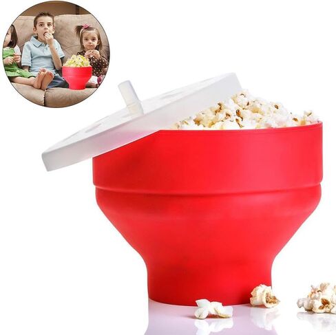 Silicone Popcorn Maker, Microwave Popcorn Popper, Collapsible Microwave Popcorn Maker Bowl, No Oil Required, Easy to Clean, Dishwasher Safe-Red in Saudi Arabia
