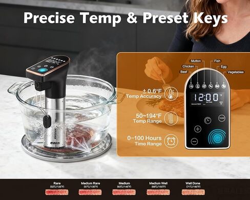 آلات طهي دقيقة Sous Vide بقدرة 1300 واط، جهاز غمر مقاوم للماء بدرجة IPX7، محرك جديد هادئ بدون فرش، 6 إعدادات مسبقة بلمسة واحدة، وجبات ذواقة بدون جهد in Saudi Arabia