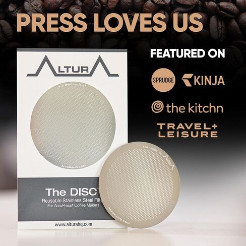 فلتر ALTURA من الفولاذ المقاوم للصدأ على شكل قرص لماكينات صنع القهوة AeroPress - بديل الفلتر المعدني القابل لإعادة الاستخدام للحصول على نكهة غنية والسفر والتخمير الصديق للبيئة in Kuwait