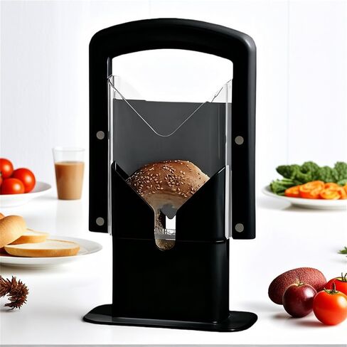 Bagel Slicer, Perfect for Bagels Guillotine Universal Slicer, Bagel Cutter Stainless Steel Kitchen Tool, Safe Grip, Safety Shield (Black) in Saudi Arabia