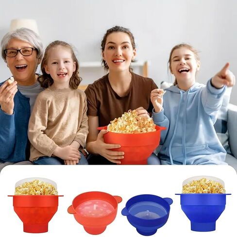 1PC Family Size Microwave Popcorn Maker - BPA-Free Silicone Popper Bowl with Lid, Collapsible & Dishwasher Safe – Ideal for Movie Nights, Family Gatherings, and Gift for Movie Lovers - RED (Red) in Saudi Arabia